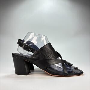 Bernardo Black Leather Adjustable Ankle Strap Block Heel Sandal Womens Size 9.5M